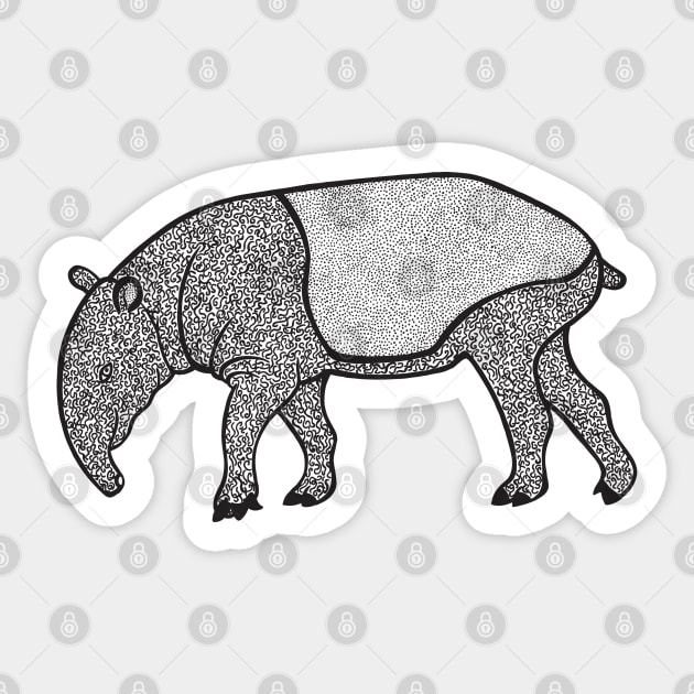 Malayan Tapir Ink Art - cool detailed animal design Sticker by Green Paladin